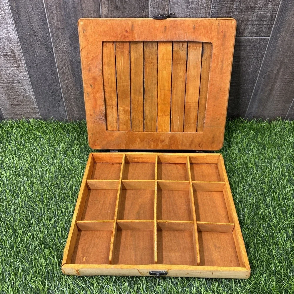 Vintage Bamboo‎ WoodBox Divided Storage Organizer Tropical Beach Decor